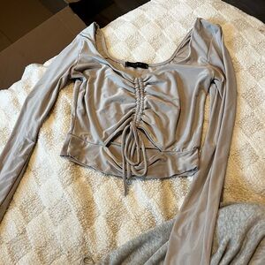 Women's Gray Long Sleeve Ruched Top